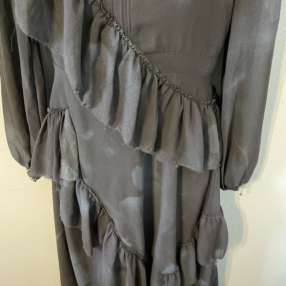 H&M Black & Blue Ruffle Midi Dress Sheer Overlay Boho Goth Romantic Fairy Size 4 - Picture 2 of 7